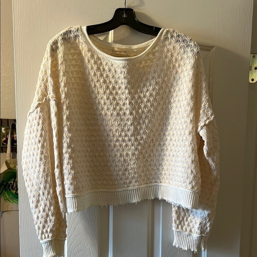 Urban Outfitters EUC Oversized Cropped Cream and White Sweater size S